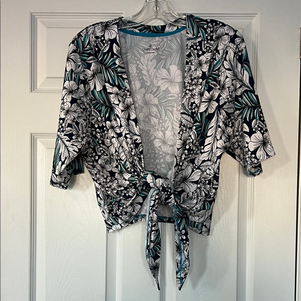 Cuddl Duds Women's Floral Tie-Front Blouse - Black and Green